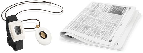 Lifeline necklace and bracelet images beside a newspaper image.