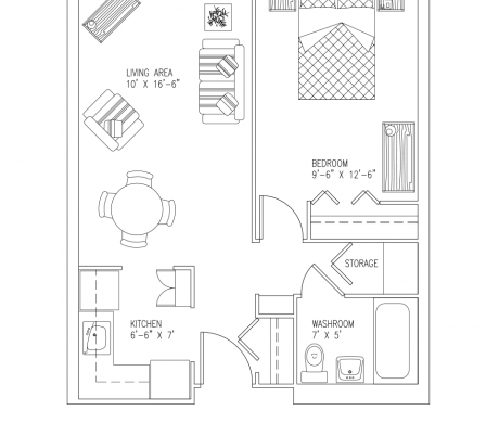 Floor Plan 'b' - Small One Bedroom (460 sq ft)