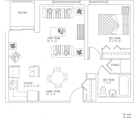Floor Plan 'c' - Large One Bedroom with Balcony (570 sq ft)