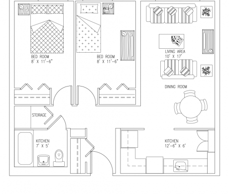 Floor Plan 'd' - Twin Two Bedroom (635 sq ft)