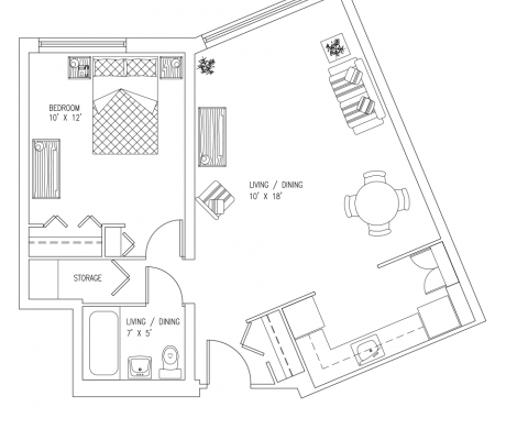 Floor Plan 'g' - One Bedroom Corner Unit (550 sq ft)